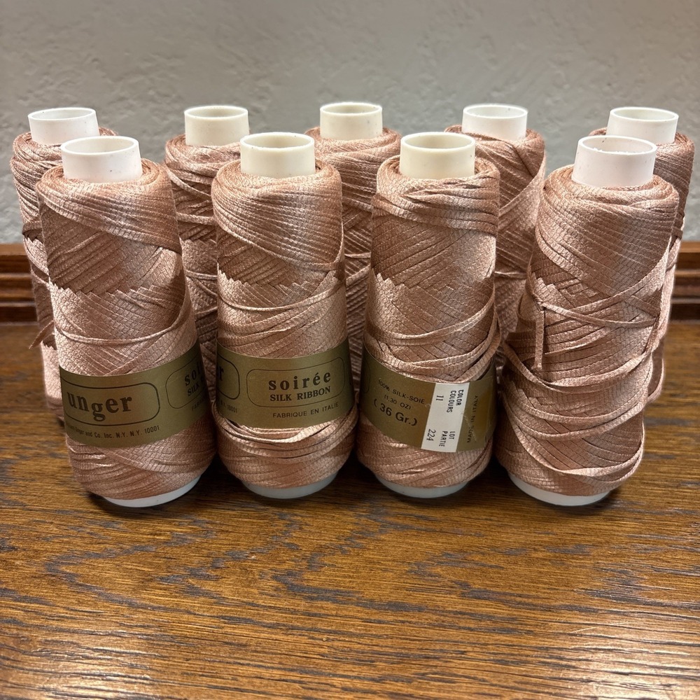 Vtg Unger Soirée 100% Silk Novelty Ribbon Yarn #11 Pink Lot of 9 Made In Italy